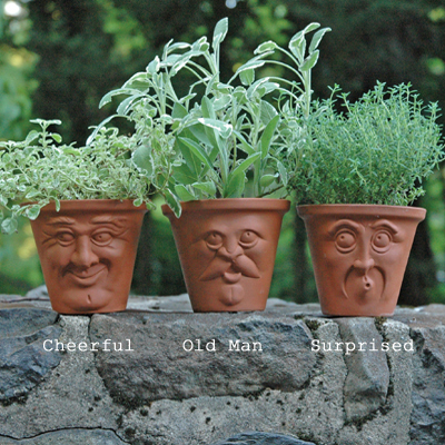 Set of Three Face Pots (Cheerful, Old Man, Surprised)