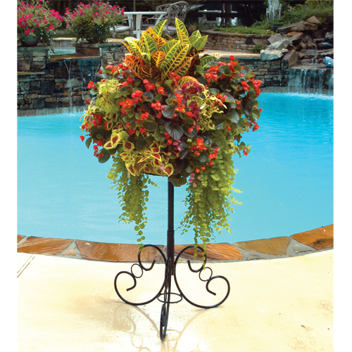 Ornate Patio Stand with 14 Inch Single Tier Basic Basket & Liner Set