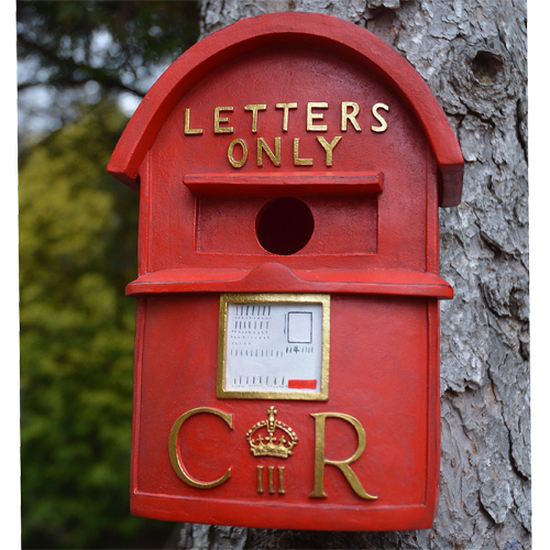 New! English Postbox Poly Resin Birdhouse-King Charles III  