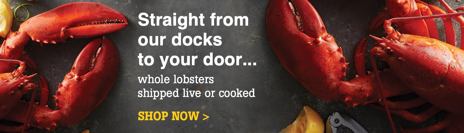 Straight from our docks to your door... whole lobsters shipped live or cooked