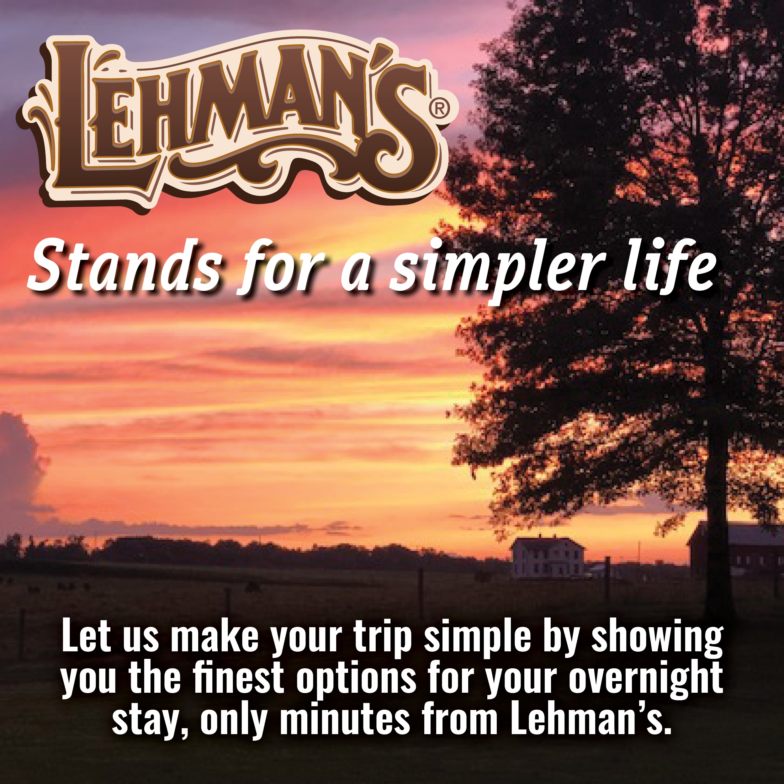 Download pdf of hotels close to Lehman's kidron store