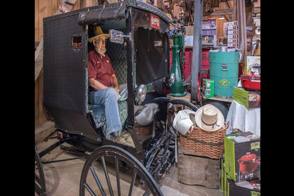 There are numerous photos opps in the store and Glen, long time employee and family member, poses in the Amish Buggy.