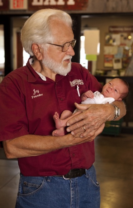 Baby Eli's first day out was to visit Lehman's and have his picture taken with Jay Lehman.