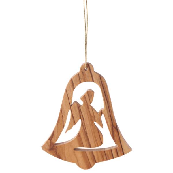 Olive Wood Ornament - Angel in Bell