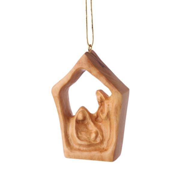 Olive Wood Ornament - Holy Family in House