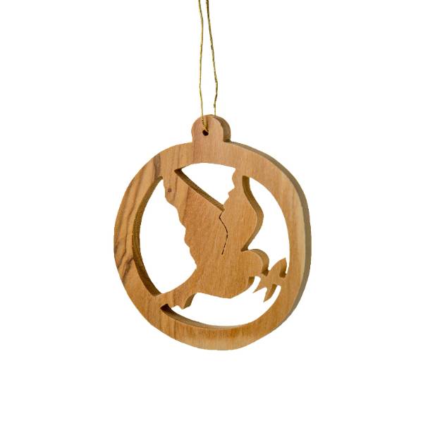 Olive Wood Ornament - Round with Dove