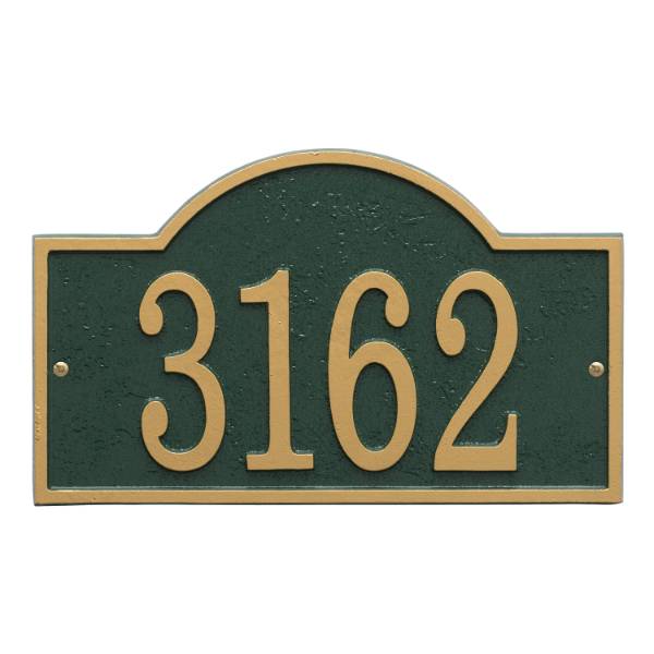 Whitehall Custom Address Plaque - Green/Gold Arched Rectangle