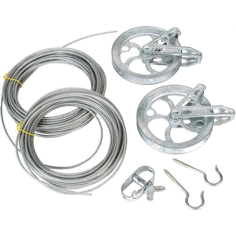 Lehman's Complete Clothesline Set, Stranded Metal Wire Clothes Line, Zinc Pulleys and Ratcheting Tightener with Mounting Instructions, 75 Feet