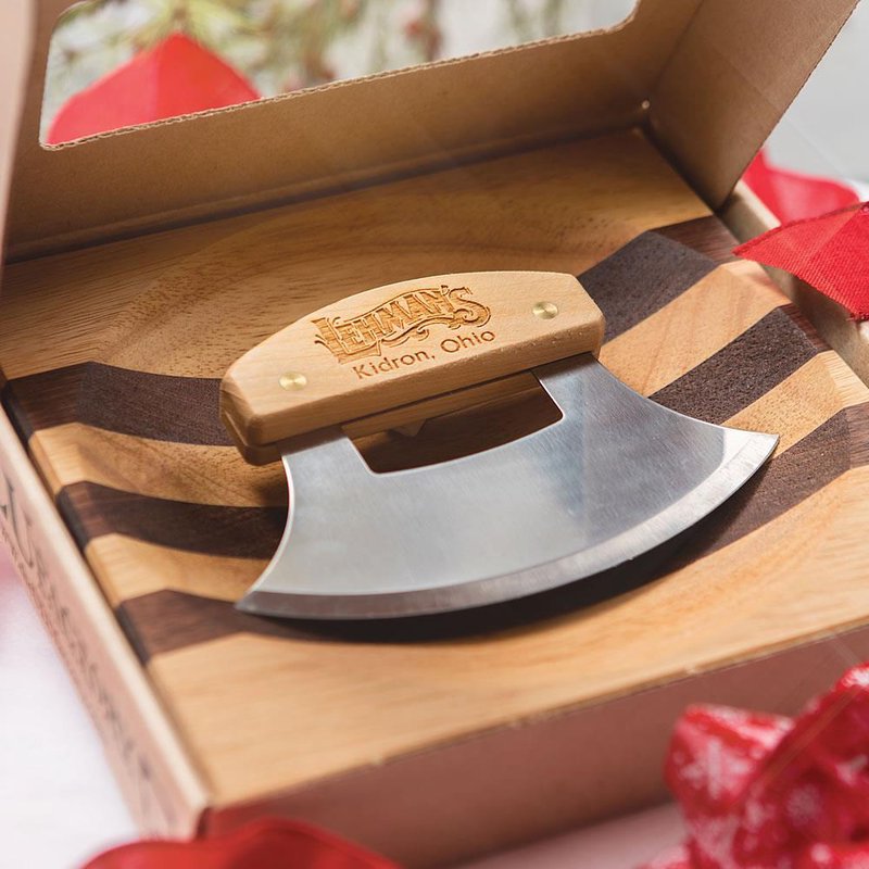Lehman's Ulu Knife and Chopping Bowl, Curved Stainless Steel Rocker Knife Chops and minces Salad, Vegetables and Herbs, Comes with Hardwood Chopping