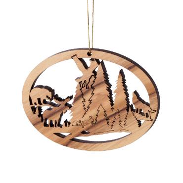 Olive Wood Ornament - Oval Wildlife