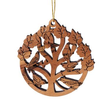Olive Wood Ornament - Round Tree with Birds