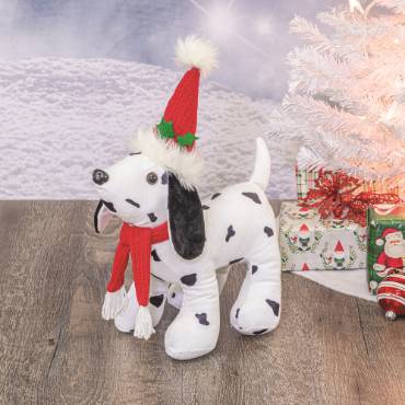 Plush Santa Dog with Hat and Scarf