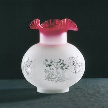 Satin Etched with Cranberry Top Oil Lamp Shade