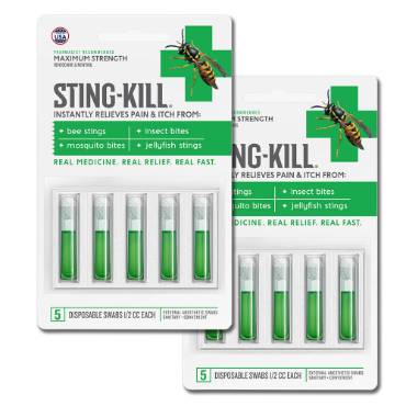 Sting Kill Disposable Swabs - 10 Doses (Two Packs of 5 Each)