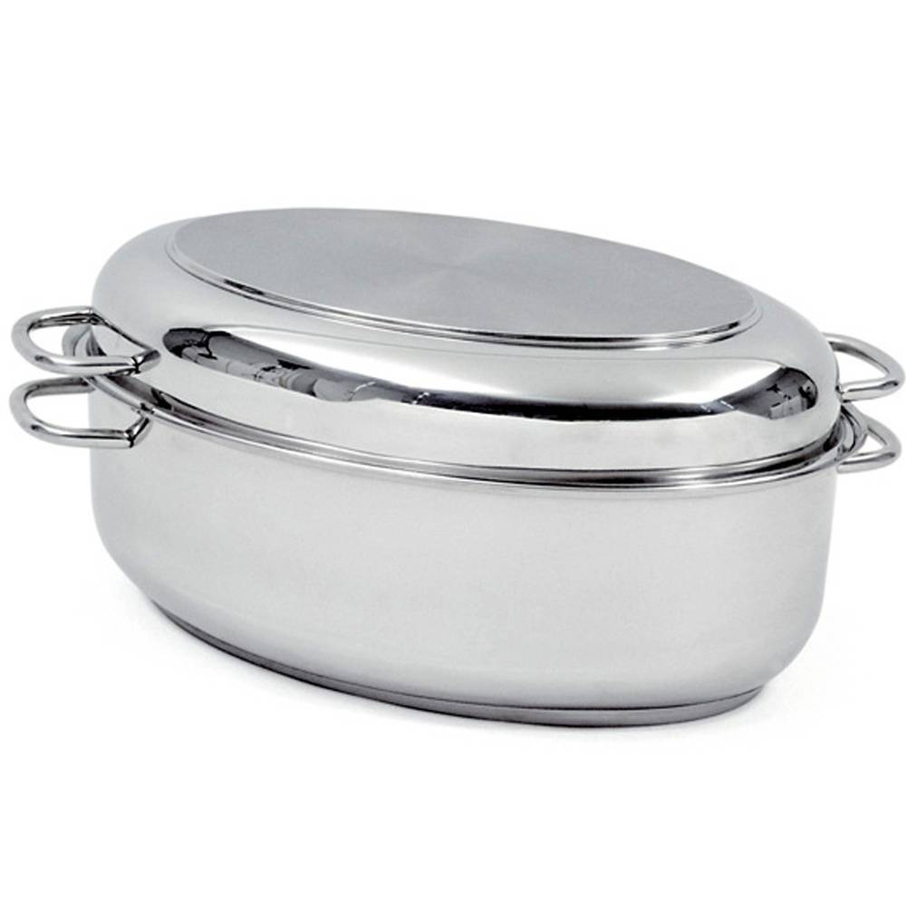 Rancher Large 18/10 Stainless Steel 17 x 11 Oval Roaster Pot with Rack
