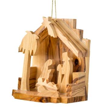 Small Grotto with Nativity Olive Wood Ornament