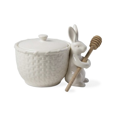 Bunny Basketweave Honey Pot & Dipper Set