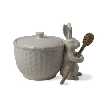 Bunny Basketweave Honey Pot & Dipper Set
