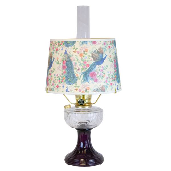 Aladdin Clear-Over Amethyst Lincoln Drape Lamp with Peacock Shade