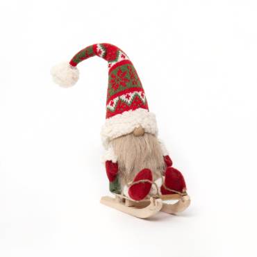 Gnome On Sled - Decorative Plush 13"