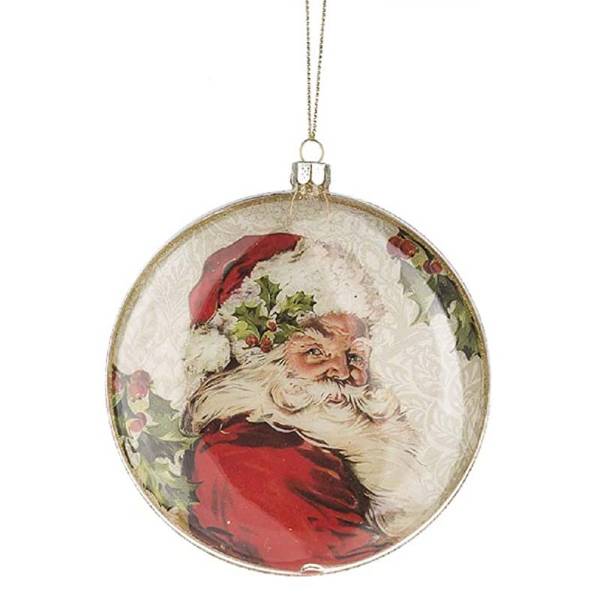 Santa Christmas Ornament - Glass Disc