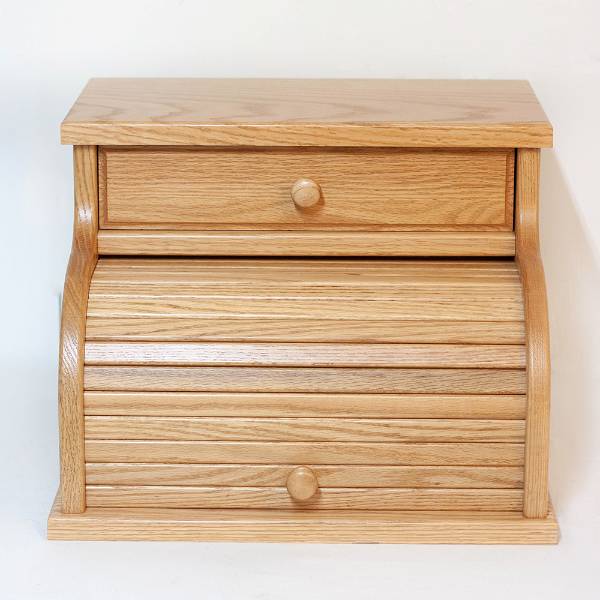 Oak Roll-Top Bread Box with Drawer
