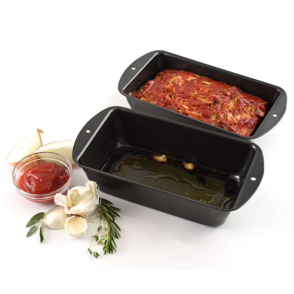 Meatloaf Pan with Drain Tray, Hitseon 2 in 1 Foldable Loaf Pans for Baking  Bread, Dishwasher Safe Metallic Nonstick Coating Bread Pan with Silicone