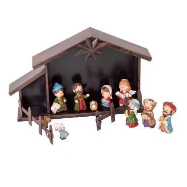 Nativity Set with Metal Creche - 11 pcs