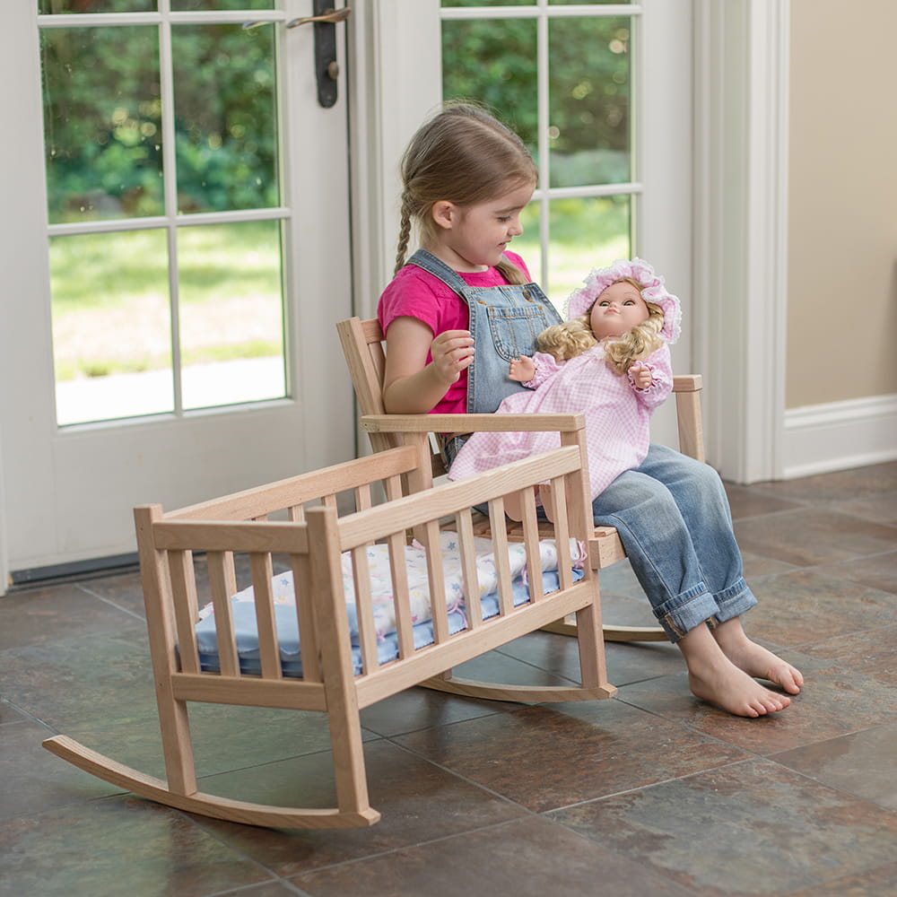 Handcrafted Eli & Mattie Amish-Made Rocker and Cradle for Children and 18 Dolls