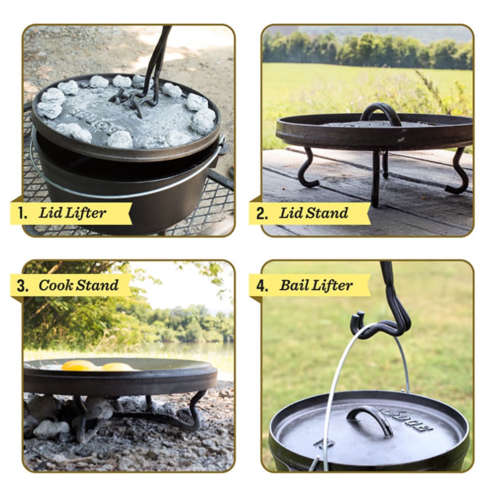 Lodge A5-3 Camp Dutch Oven Lid Stand w/ 9 mm Bar Stock, Black Steel