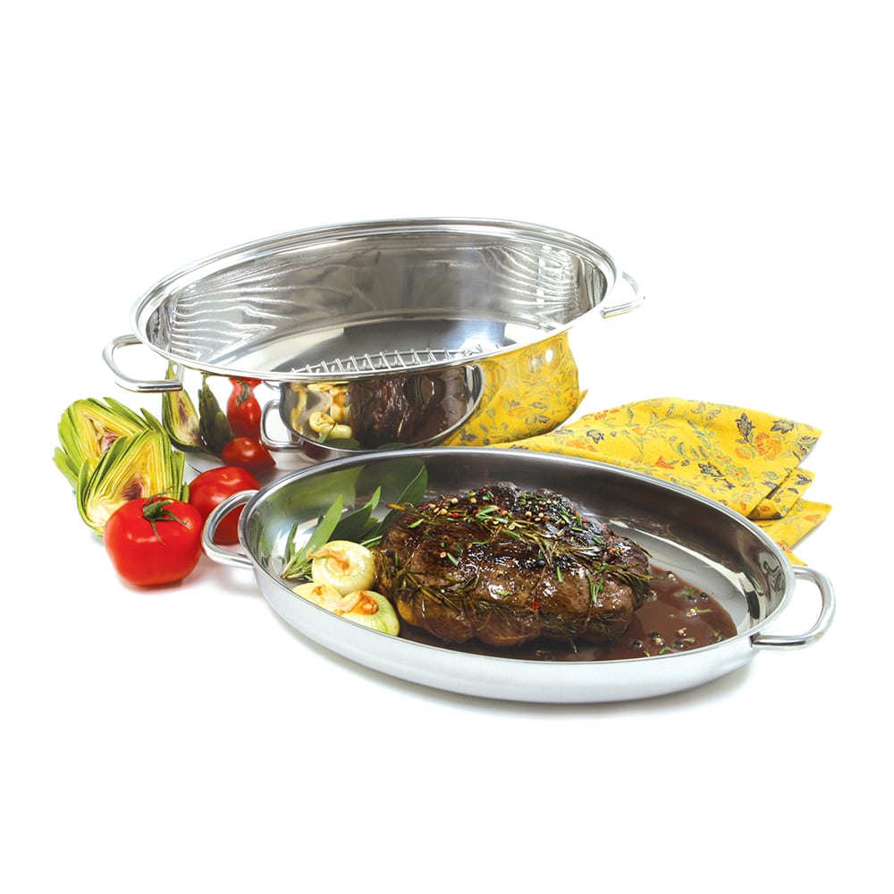 Rancher Large 18/10 Stainless Steel 17 x 11 Oval Roaster Pot with Rack