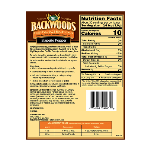 Backwoods® Jalapeno Popper Sausage Seasoning LEM Products