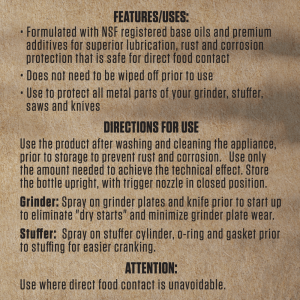 Meat Processing Equipment Lubricant Spray Label