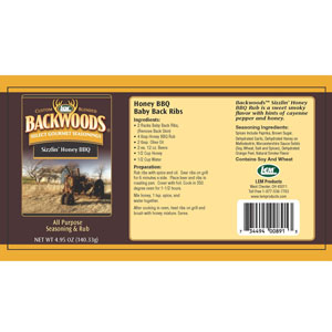 Backwoods Sizzlin' Honey BBQ Rib Rub Label
