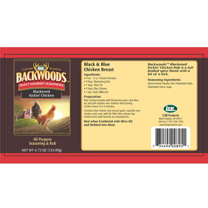 Backwoods Blackened Kickin' Chicken Rub Label