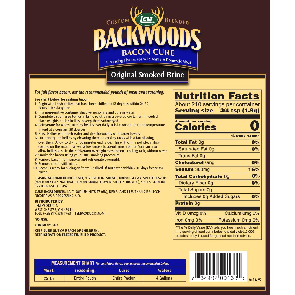Backwoods Bacon Cure For Wet Brine With Smoked Flavor Directions & Nutritional Info