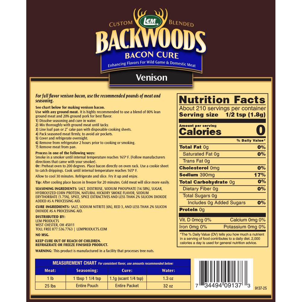 Backwoods Venison Bacon Seasoning Cure Nutritional Info