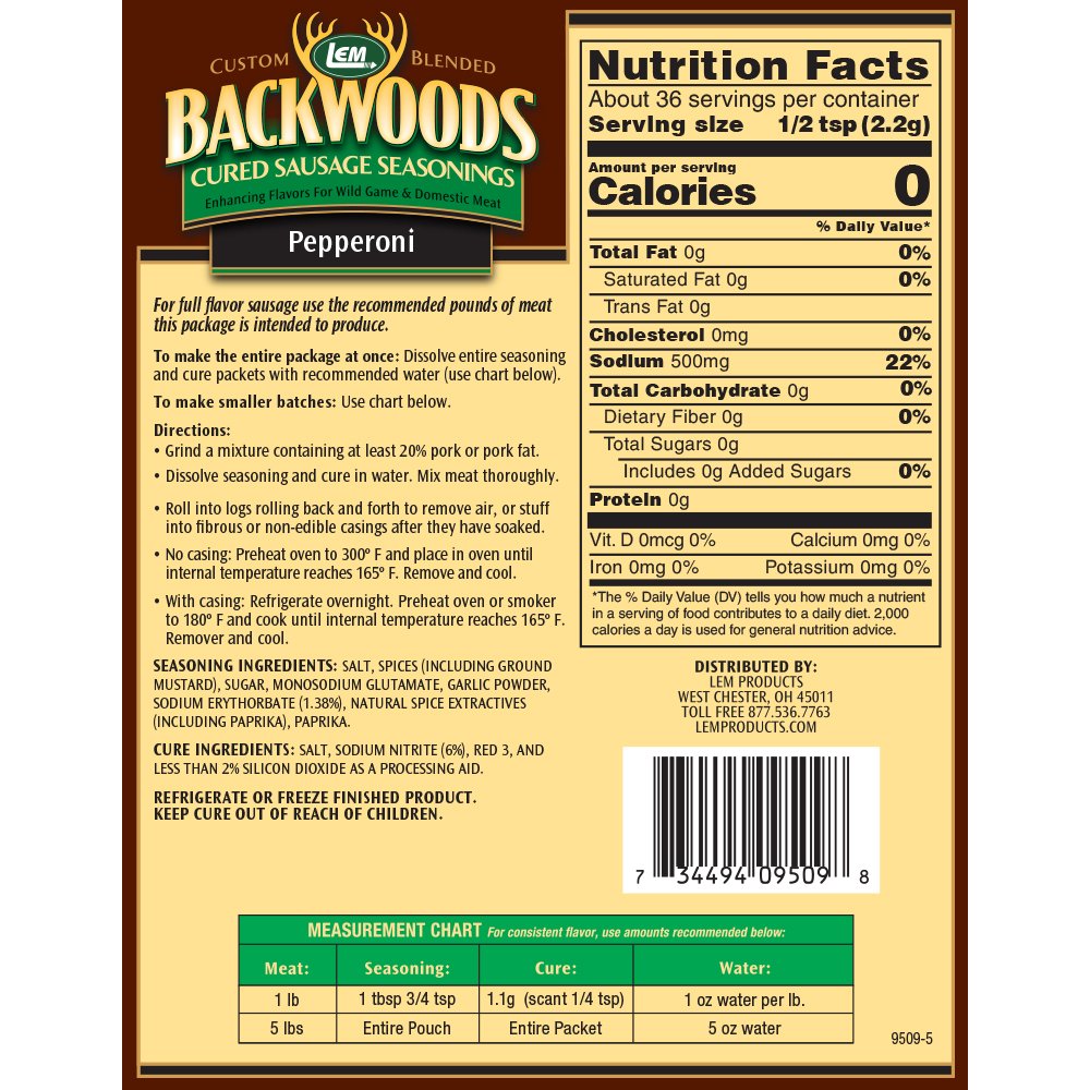 Backwoods Pepperoni Cured Sausage Seasoning - Makes 5 lbs. - Directions & Nutritional Info