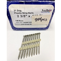 2-3/8" x .113" A/T 21° Collated Nails, some broken strips, 304SS, 744pc box