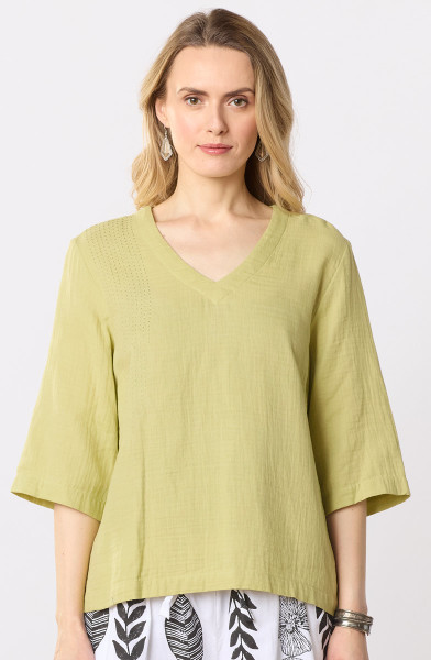 Kochi Double Gauze V-Neck Top - Kiwi Kochi Double Gauze V-Neck Top - Kiwi