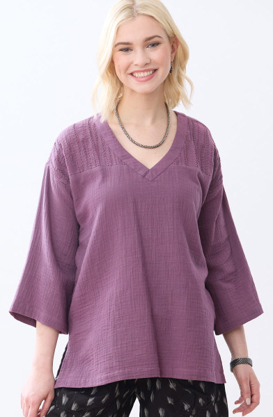 Naila Double Gauze V-Neck Tunic - Plum Naila Double Gauze V-Neck Tunic - Plum