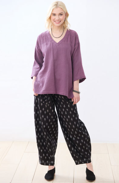 Dhulia Ikat Drawstring Lantern-Leg Pant - Black Dhulia Ikat Drawstring Lantern-Leg Pant - Black