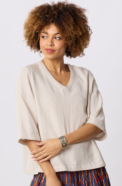 Kochi Double Gauze V-neck Top - Fleur de sel Kochi Double Gauze V-neck Top - Fleur de sel