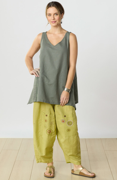 Field Linen Cotton Pull-On Lantern-Leg Pant - Citrus green Field Linen Cotton Pull-On Lantern-Leg Pant - Citrus green