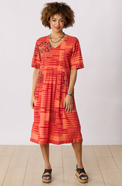 Geethali V-Neck Knee-Length Dress - Light vermillion Geethali V-Neck Knee-Length Dress - Light vermillion