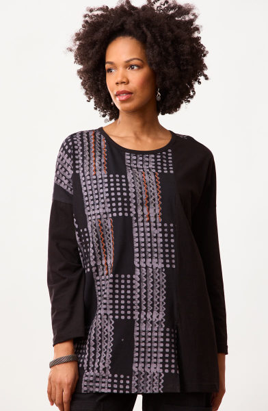 Farida Batik Print Jersey Oversized Tee - Black/Slate Farida Batik Print Jersey Oversized Tee - Black/Slate