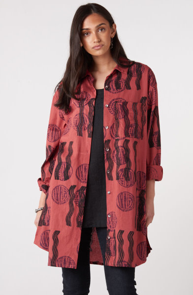 Rima Oversized Button-Down Shirt Jacket - Pomegranate Rima Oversized Button-Down Shirt Jacket - Pomegranate