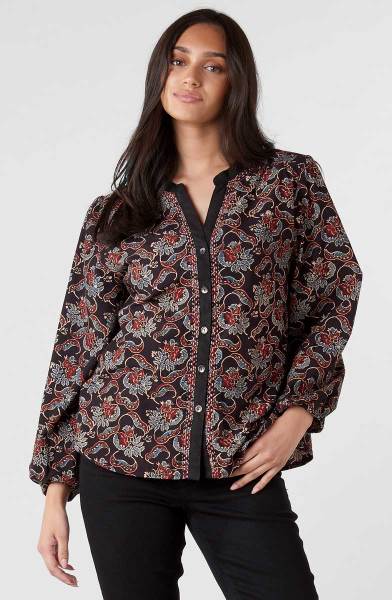Shirali Button-Front Blouse - Black/Multi Shirali Button-Front Blouse - Black/Multi