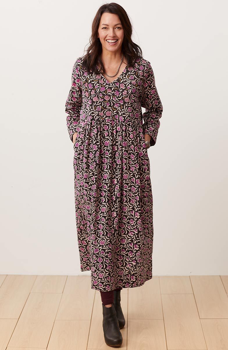 Geethali Dress - Wood violet/Black | 100% Cotton | MarketPlace India