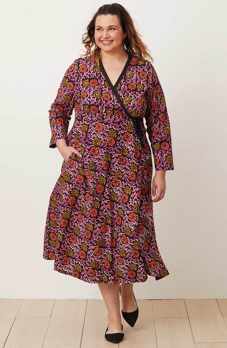 Halima Wrap Dress - Multi | 100% Cotton | MarketPlace India